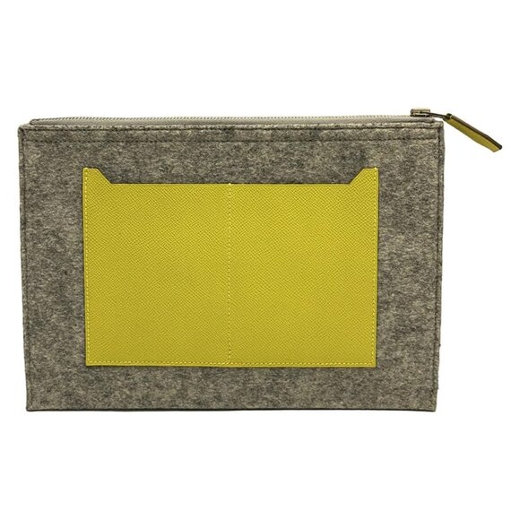 uth HERMES Toodoo 29 - Grease clear (light gray) Lime (Yellow) Felt Veau Epsom - Picture 2 of 10